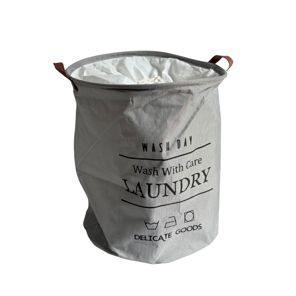 Panier à linge rond en tissu avec anses camel