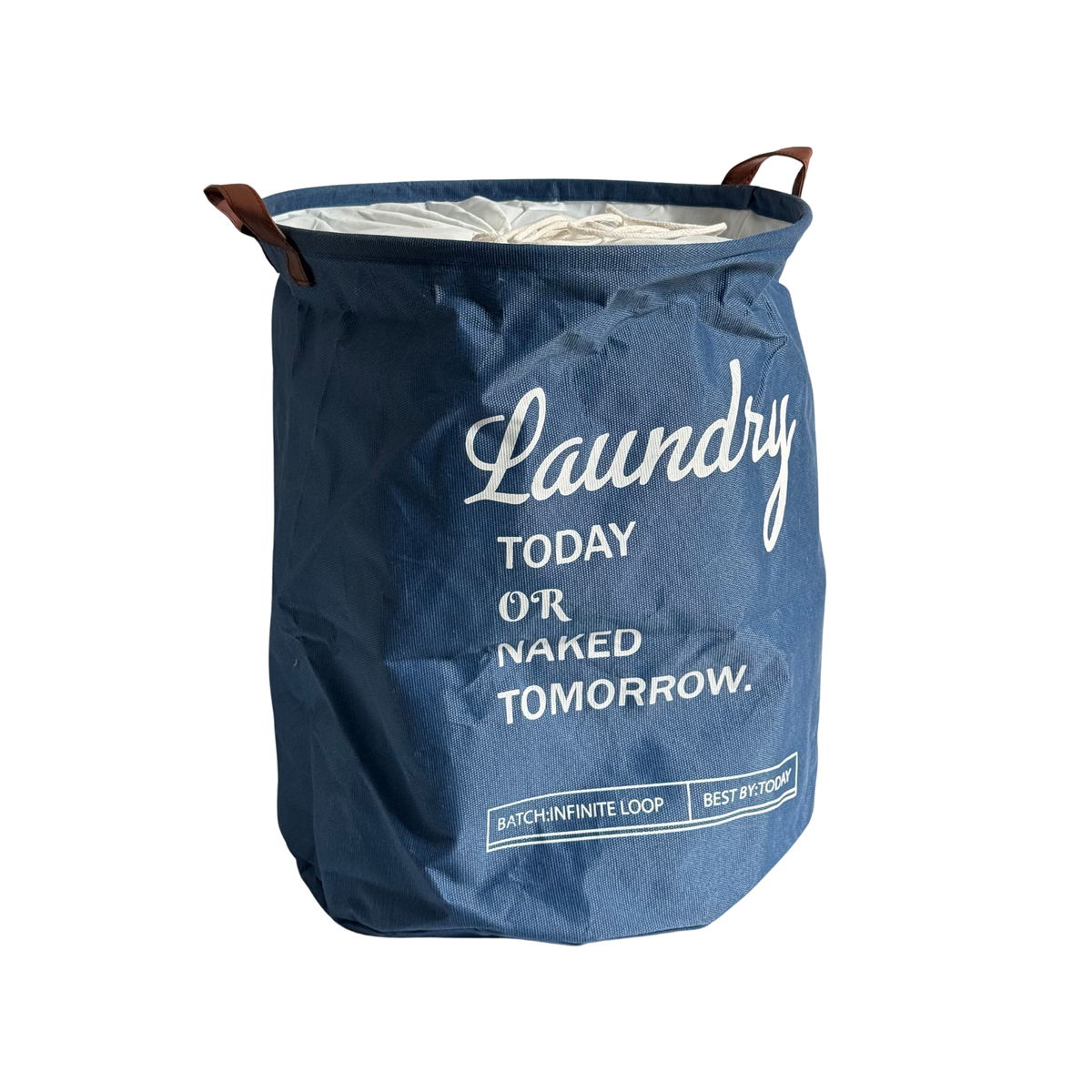 Panier à linge rond en tissu avec anses camel