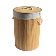 Panier à linge rond en bambou et tissu
