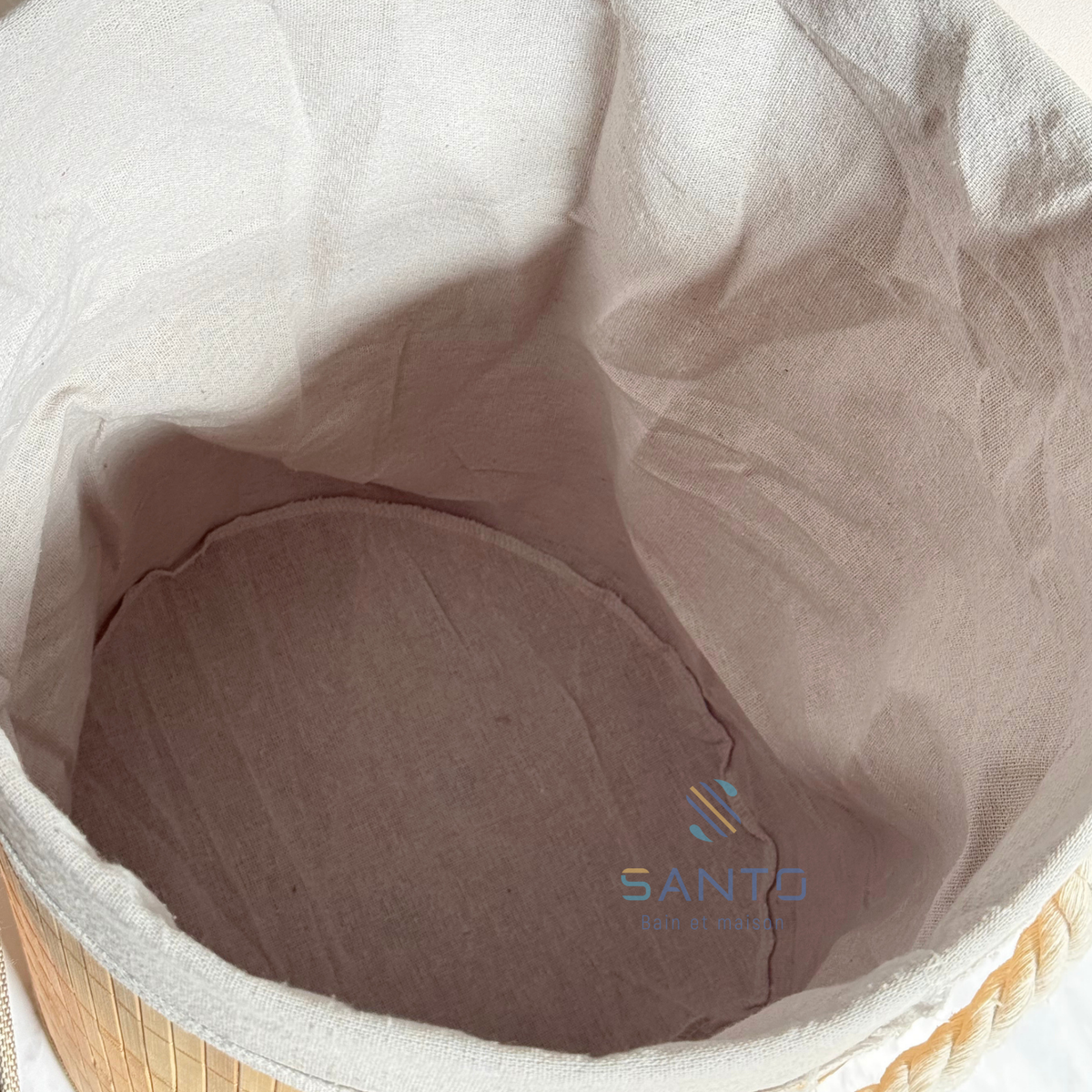 Panier à linge rond en bambou et tissu