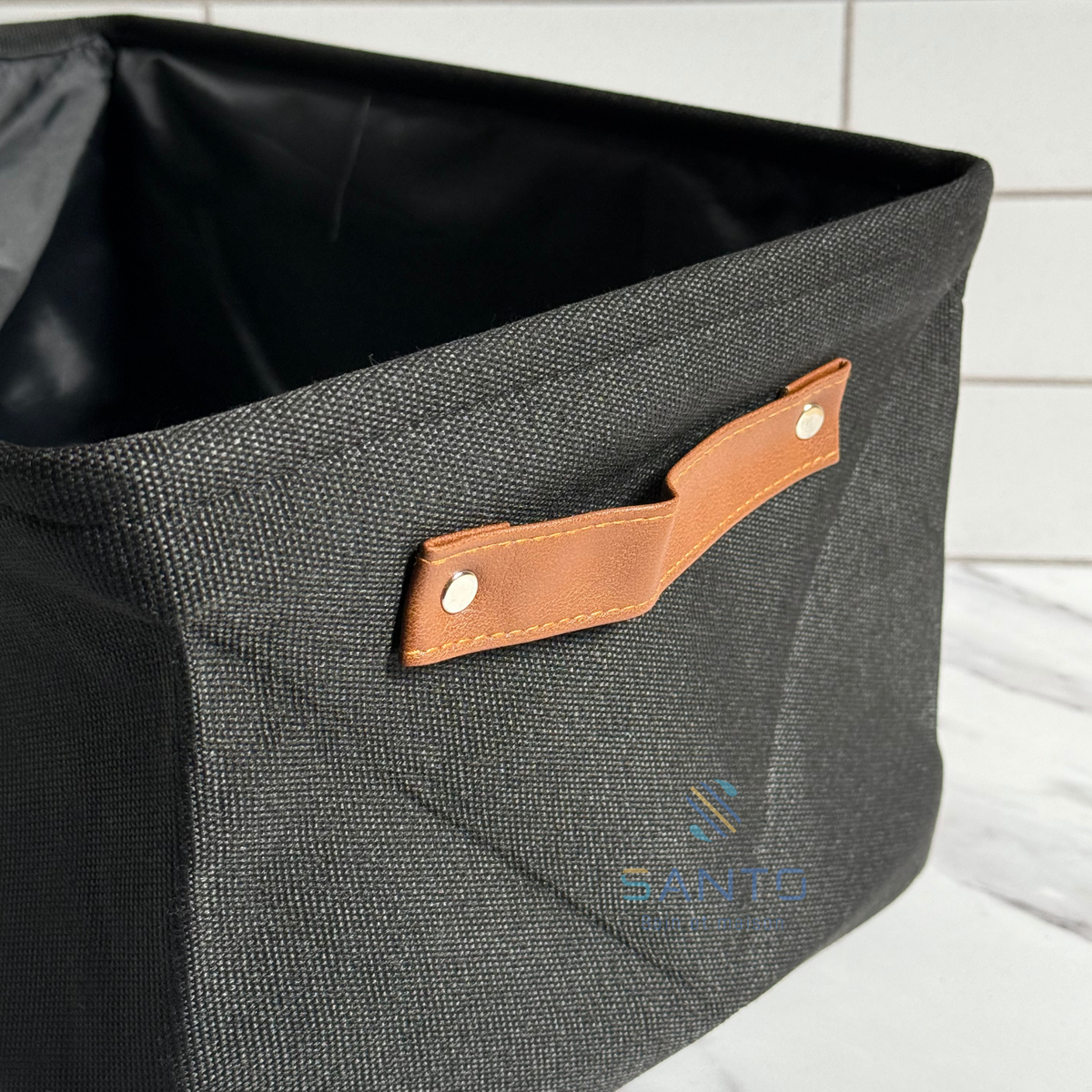 Panier de rangement noir à anses camel