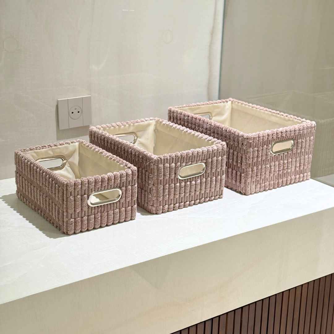 Set 3 paniers rangement effet velours