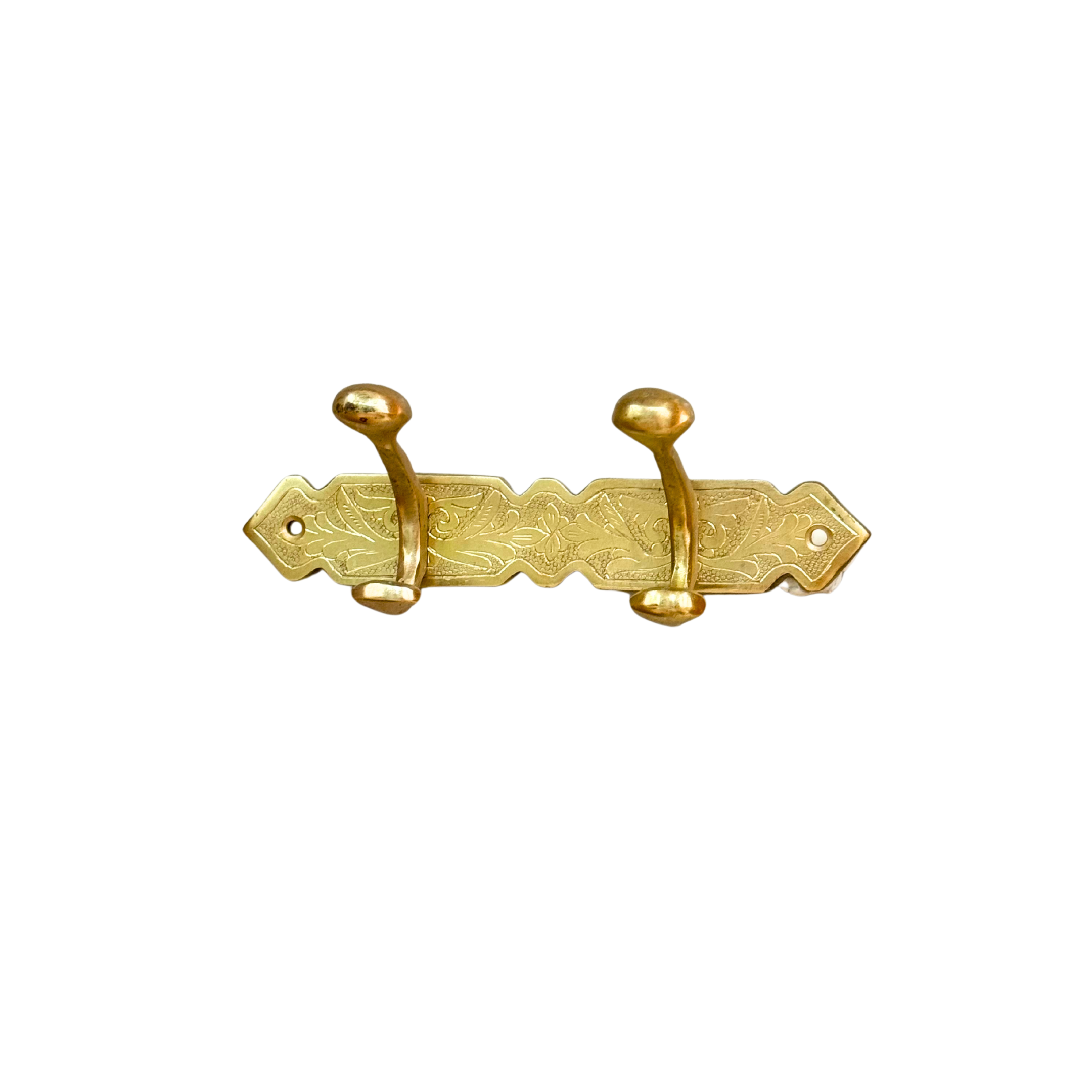 Barre murale artisanale à 2 crochets en laiton doré gravé