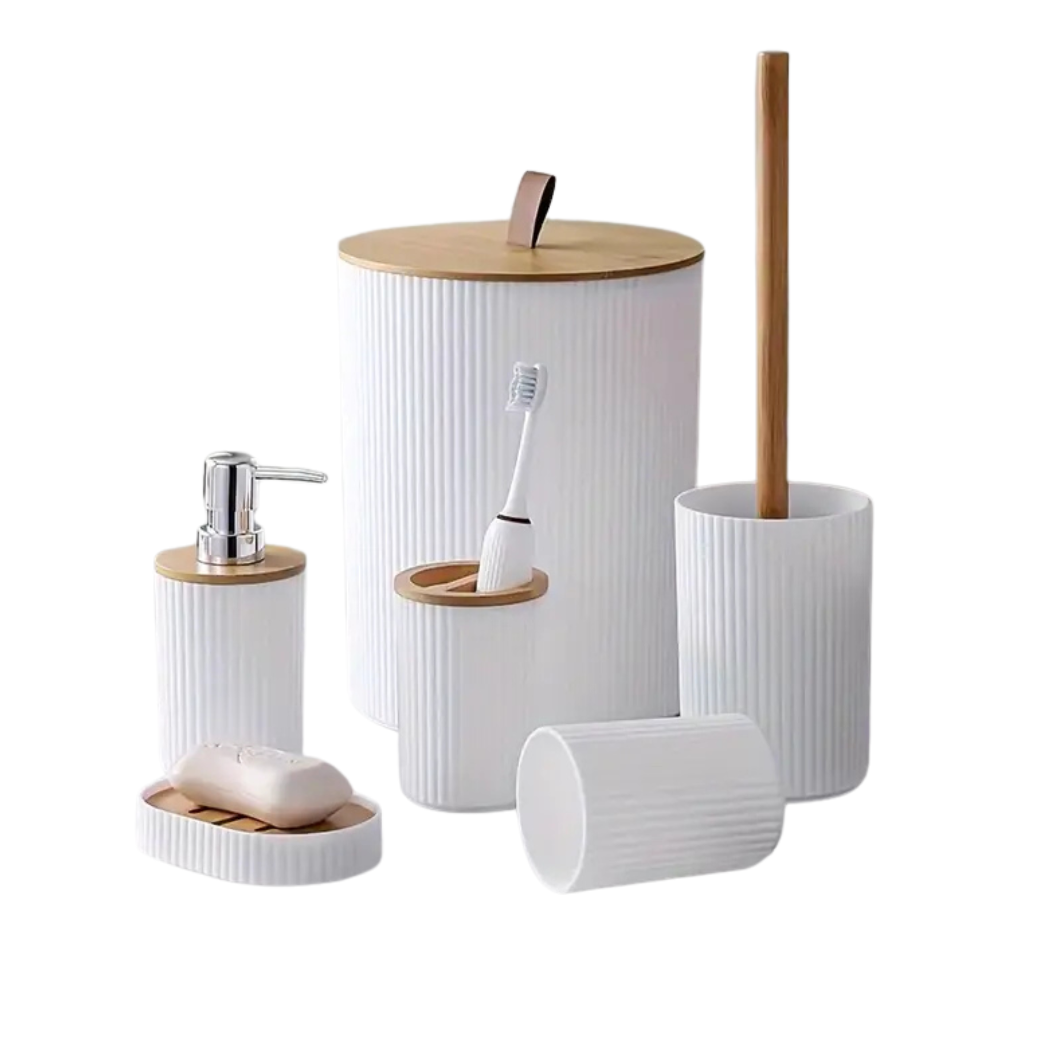Ensemble accessoires de Salle de Bain 6 Pièces en plastique et bambou