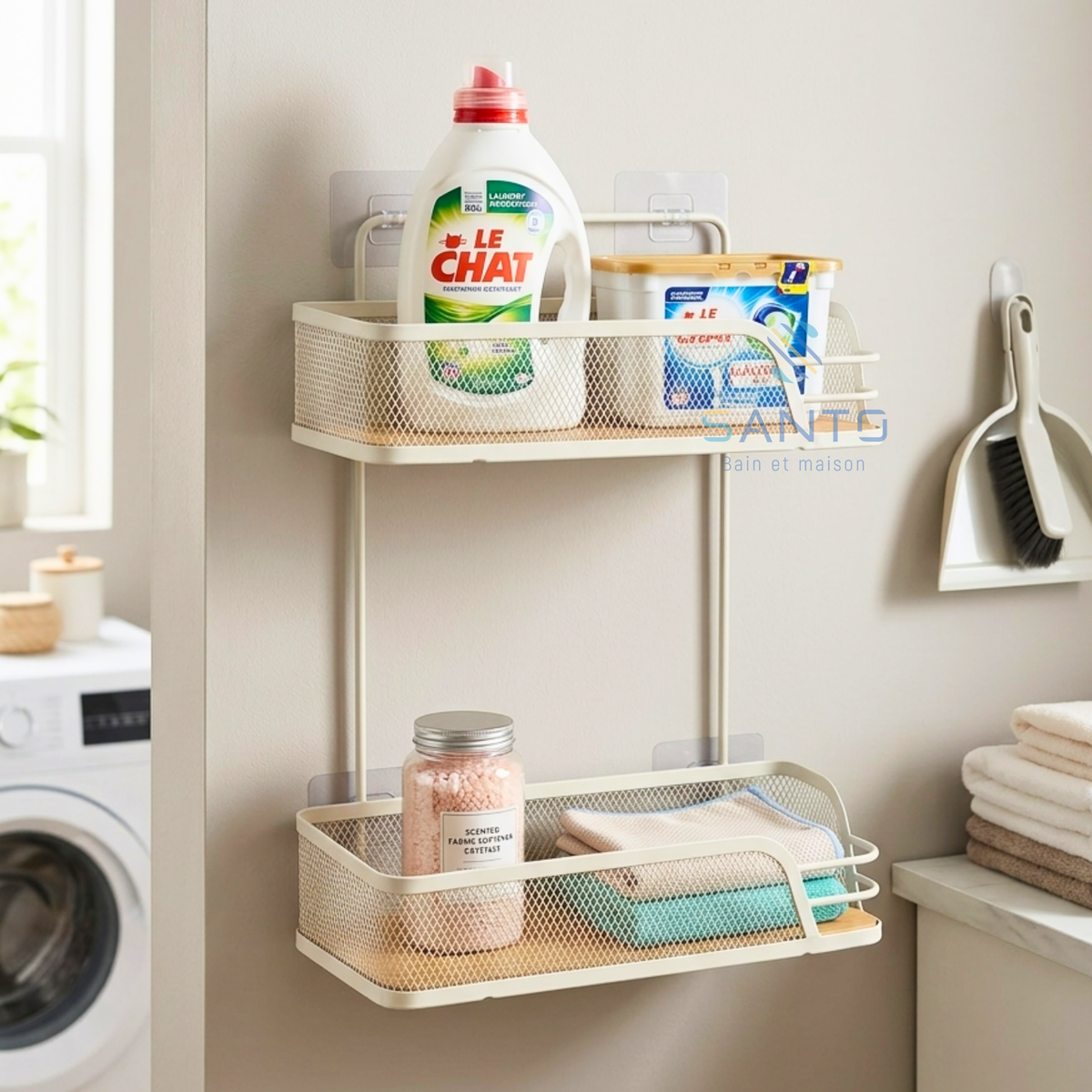 Etagère à 2 niveaux en bois et métal