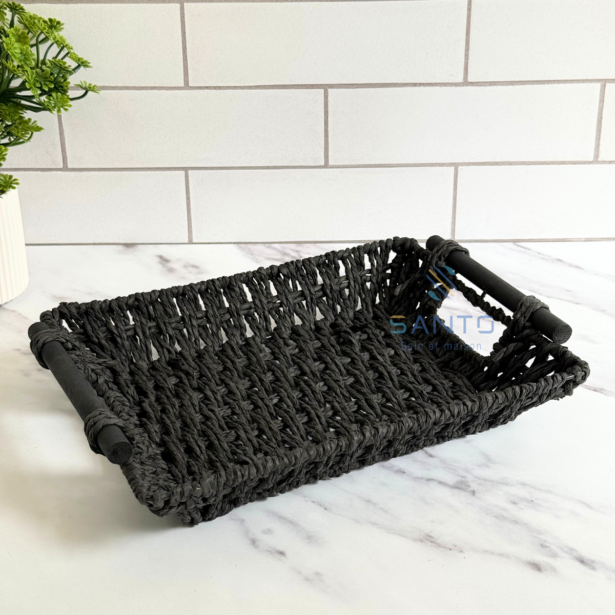 Plateau noir en fibre naturelle