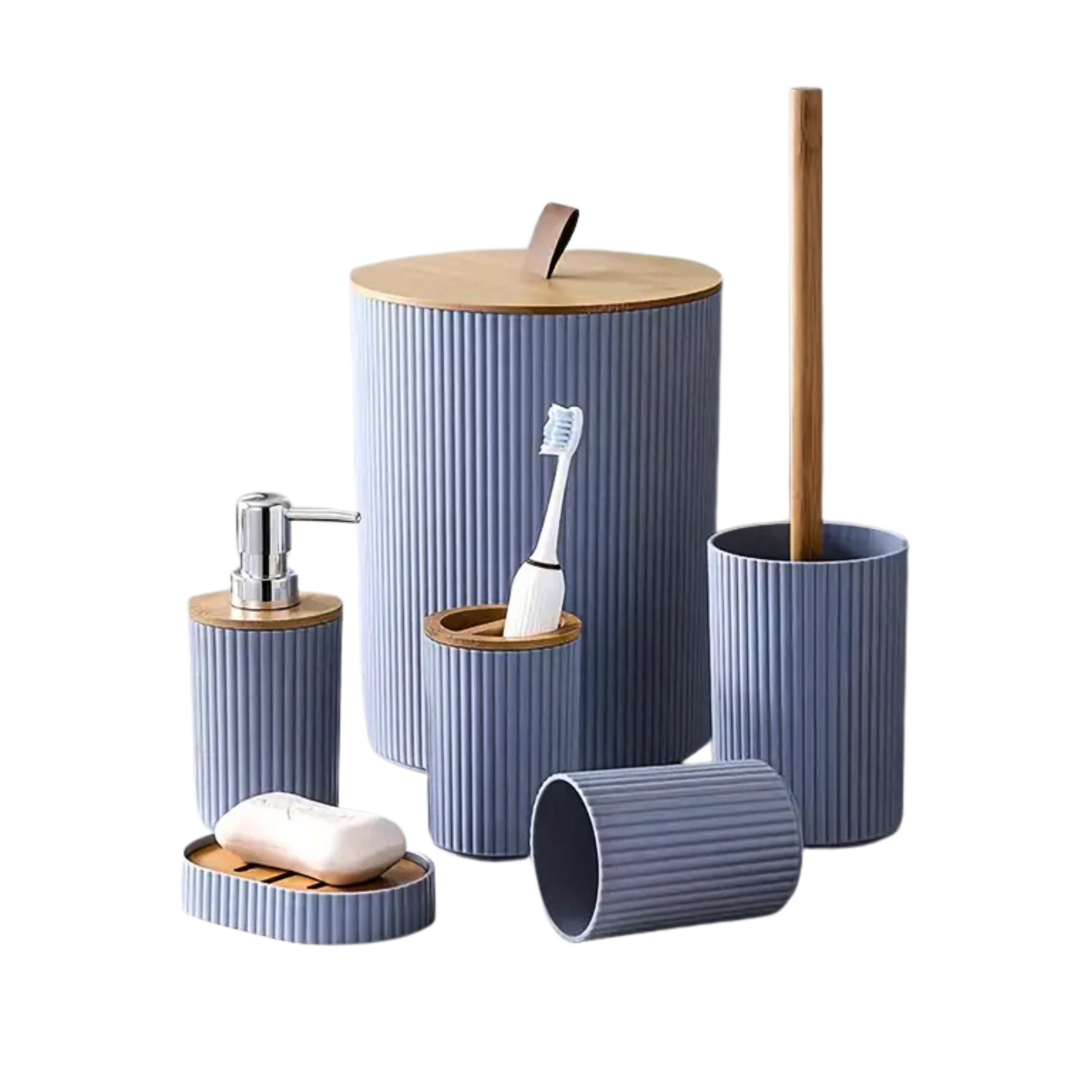 Ensemble accessoires de Salle de Bain 6 Pièces en plastique et bambou