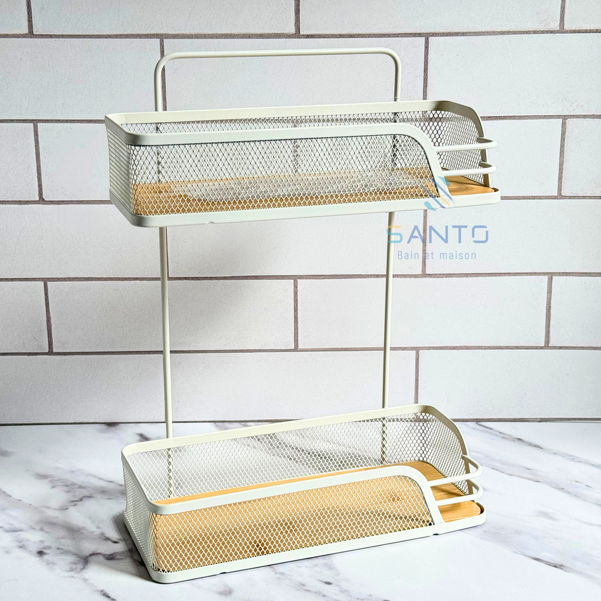 Etagère à 2 niveaux en bois et métal
