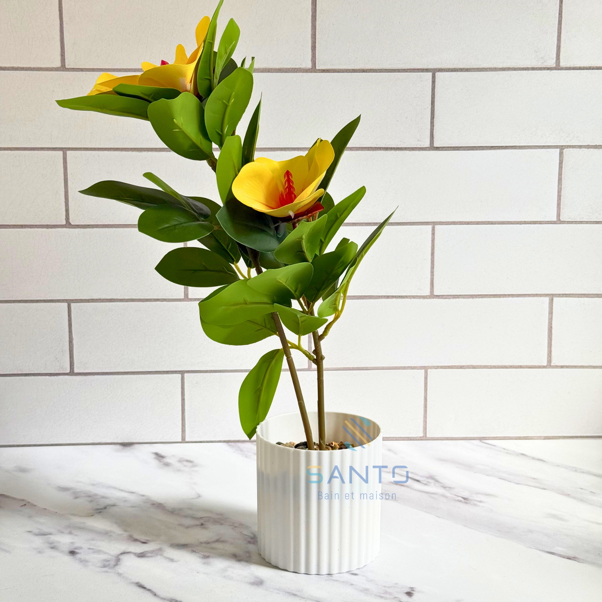 Plante Artificielle Yellow Hibiscus en Pot Plastique