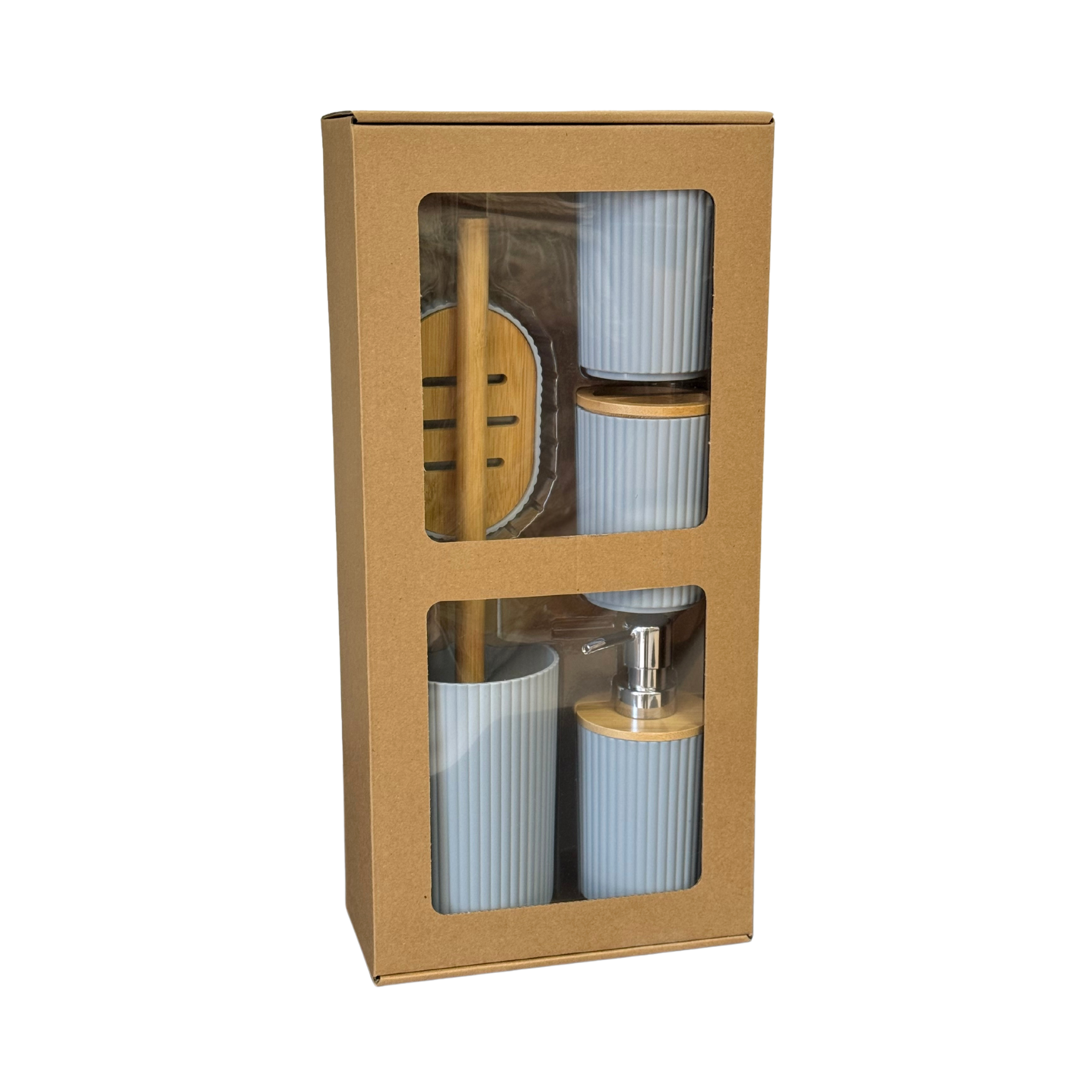Ensemble accessoires de Salle de Bain 5 Pièces en plastique et bambou