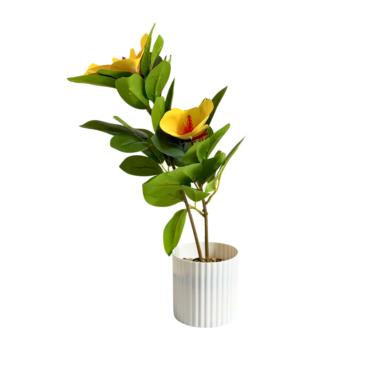 Plante Artificielle Yellow Hibiscus en Pot Plastique