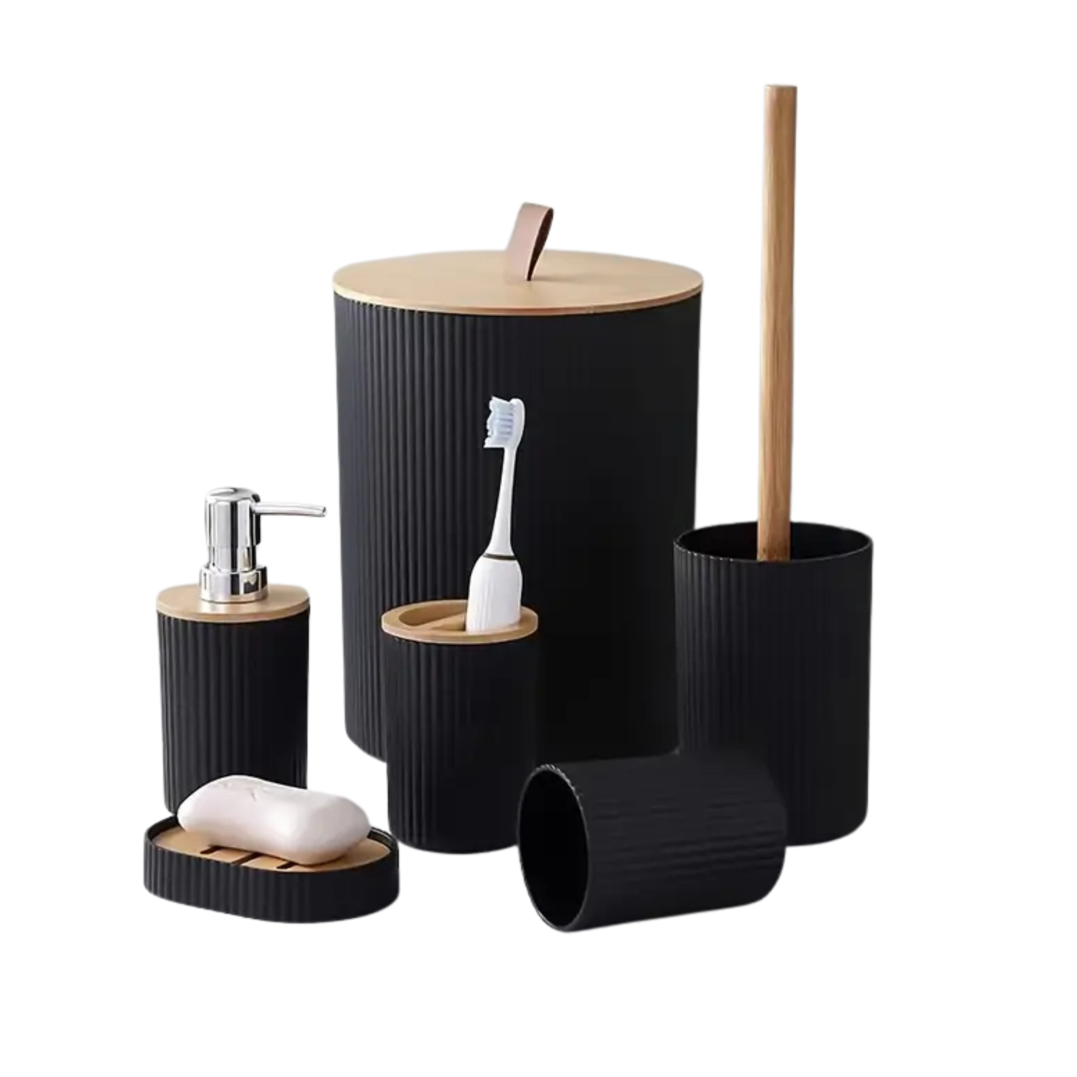 Ensemble accessoires de Salle de Bain 6 Pièces en plastique et bambou