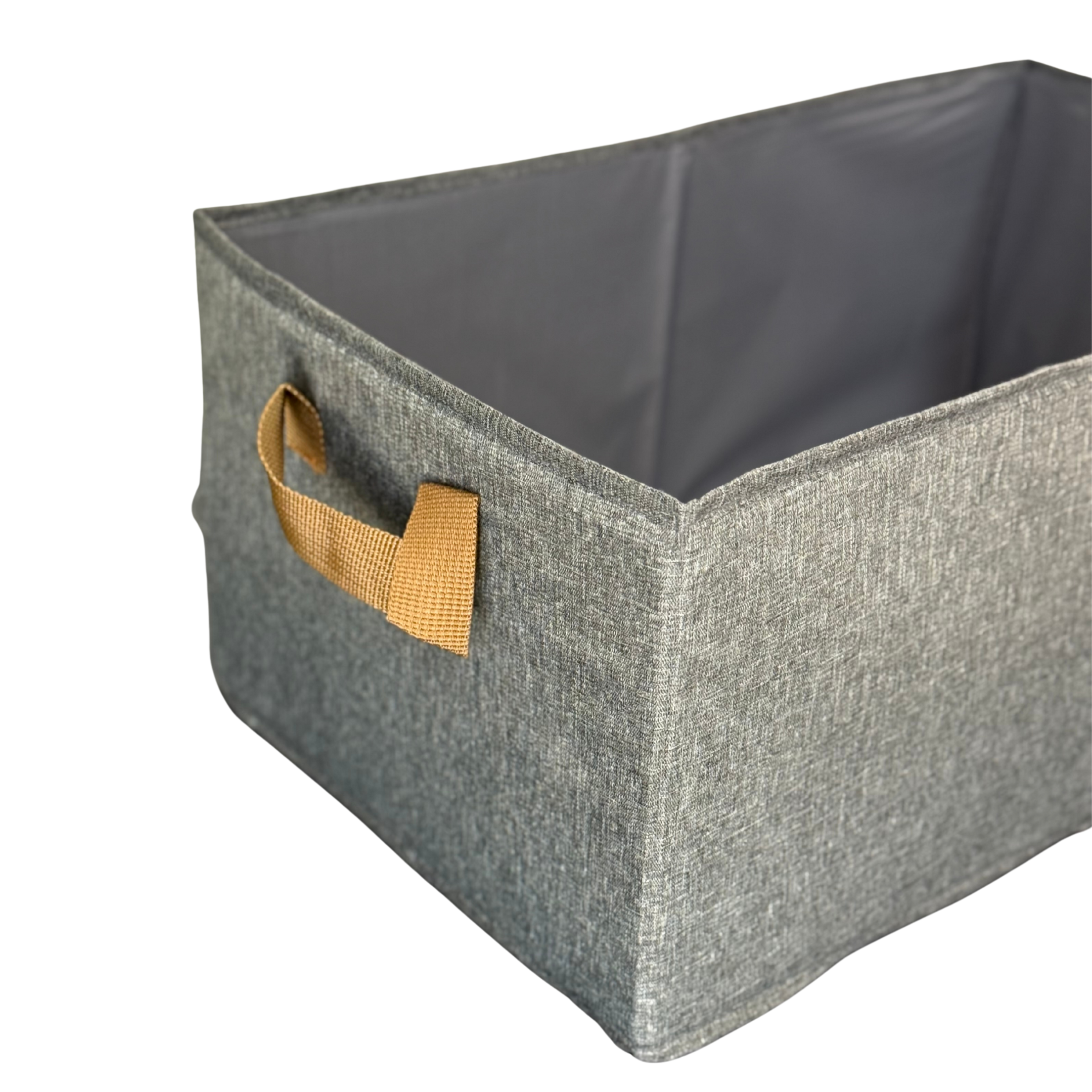 Panier de rangement rectangulaire en tissu gris avec poignets