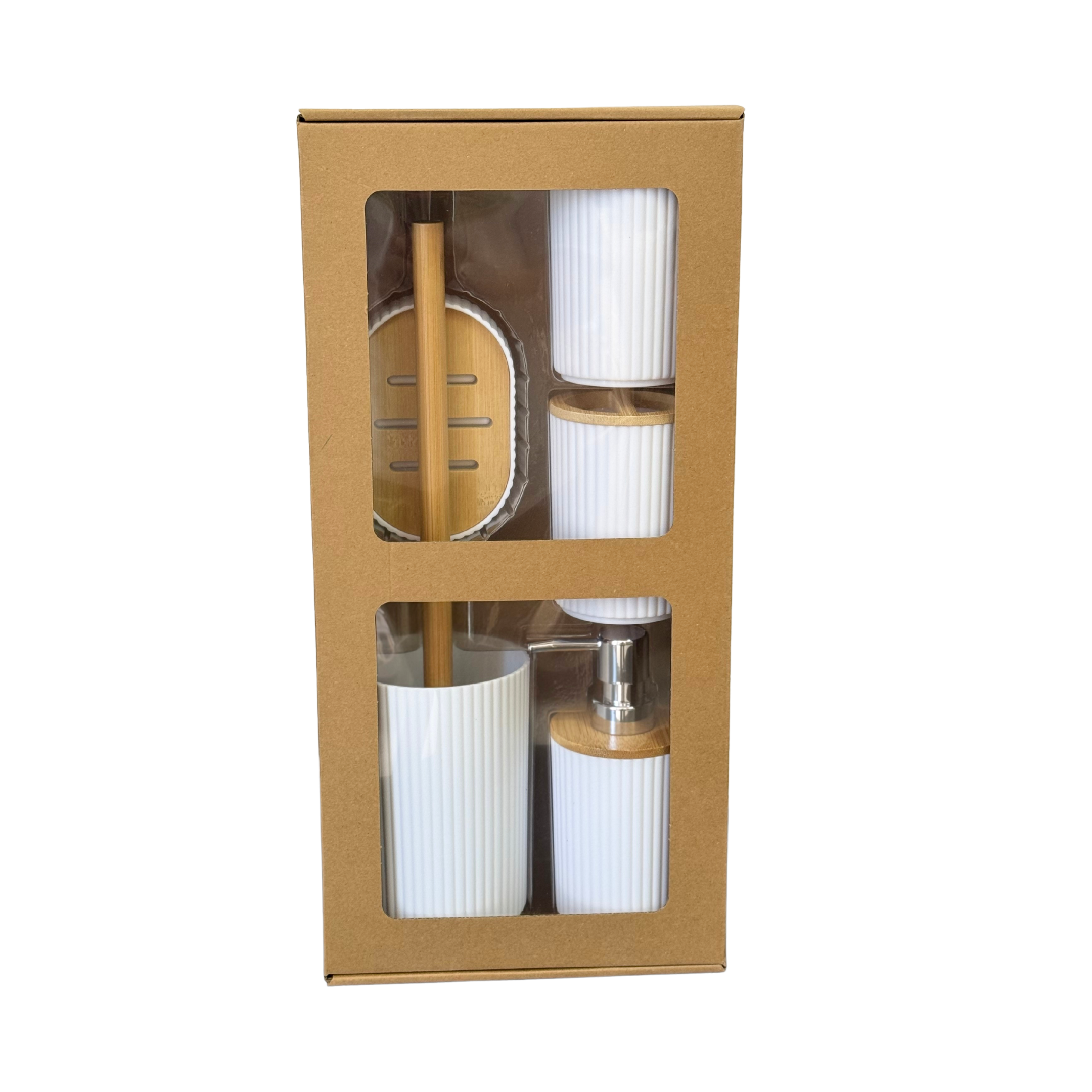 Ensemble accessoires de Salle de Bain 5 Pièces en plastique et bambou