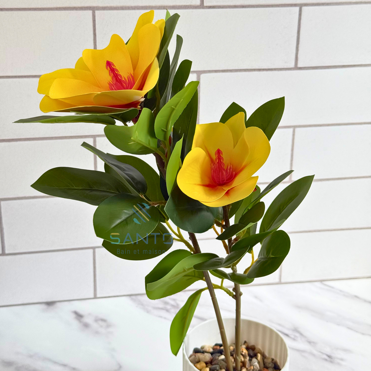 Plante Artificielle Yellow Hibiscus en Pot Plastique