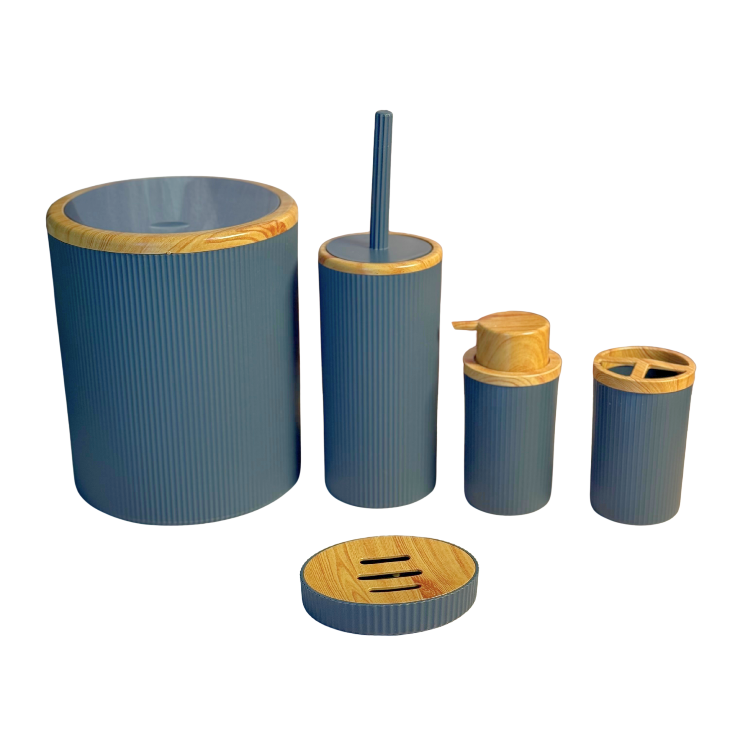 Set accessoires de salle de bain 5 pièces | Plastique et effet bois
