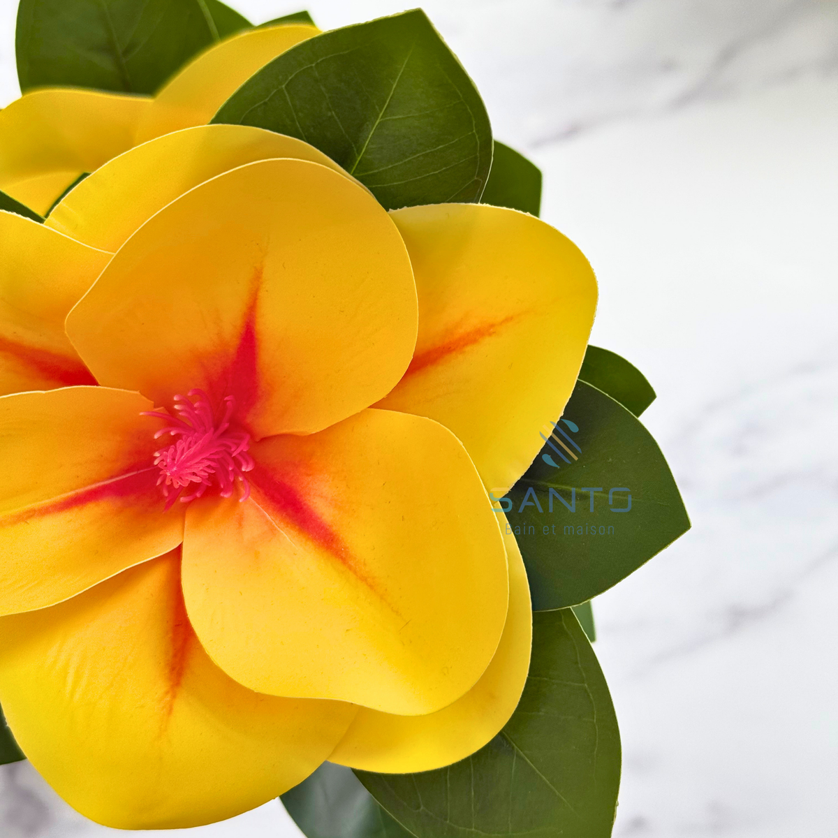 Plante Artificielle Yellow Hibiscus en Pot Plastique