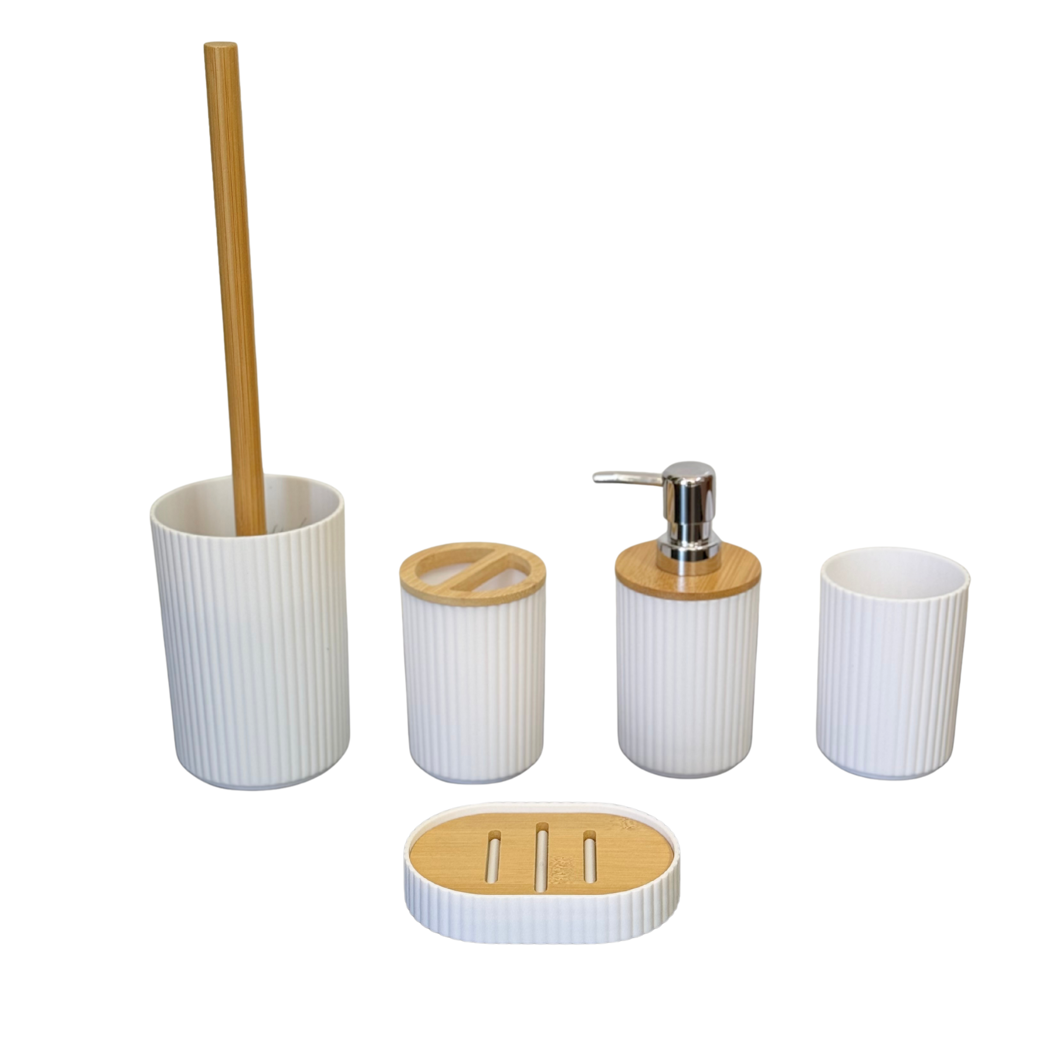 Ensemble accessoires de Salle de Bain 5 Pièces en plastique et bambou