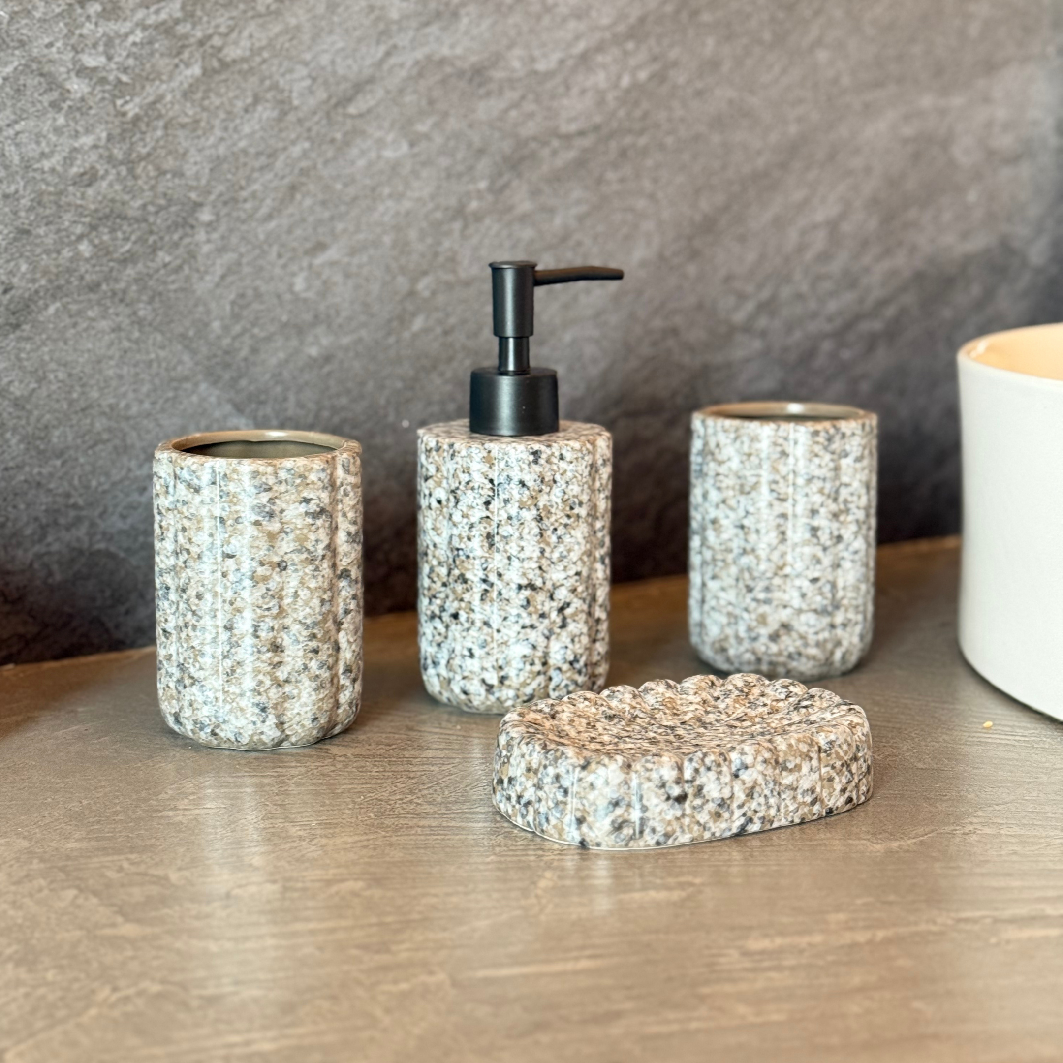 Accessoires Salle de Bain effet granit 4 pièces