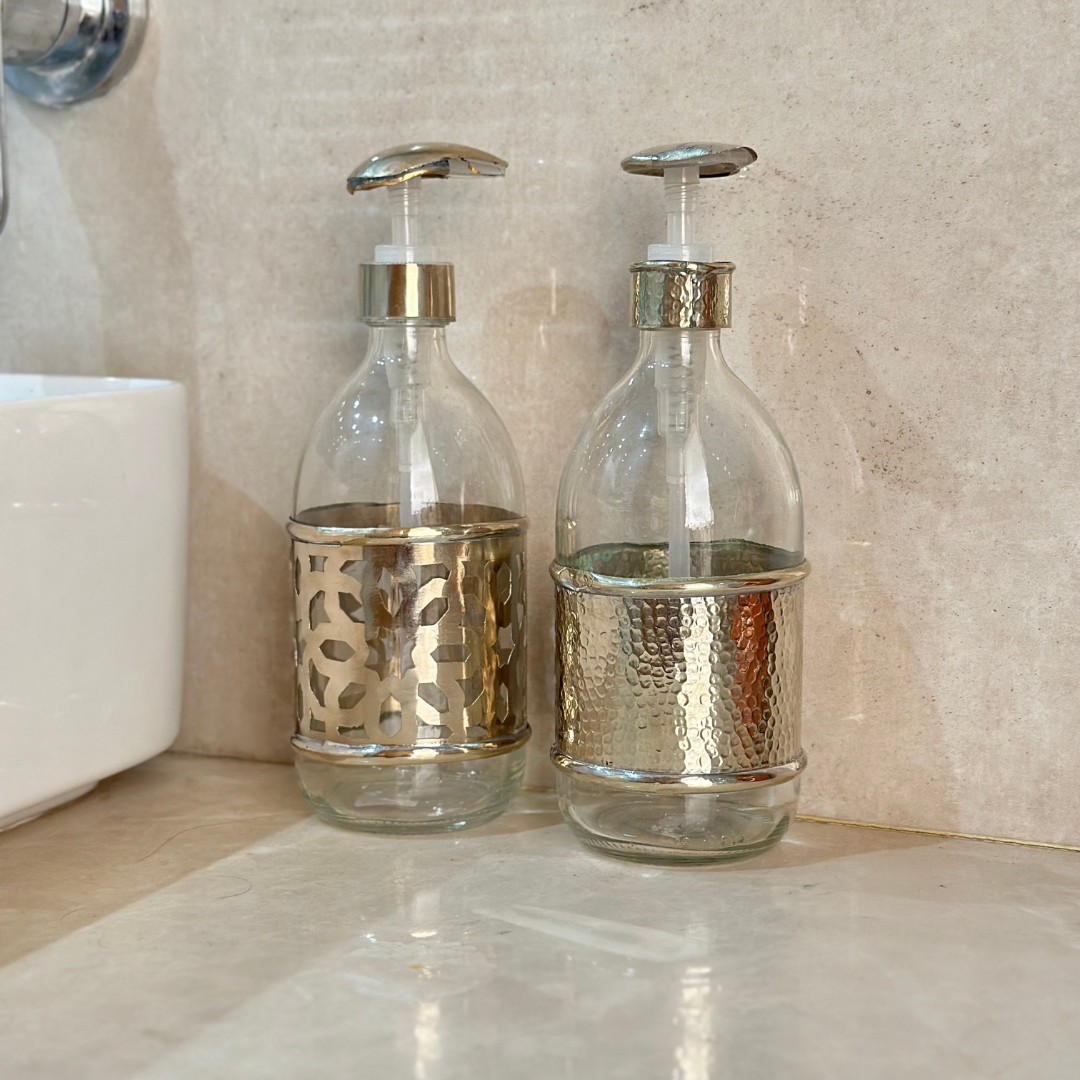 Distributeur de savon artisanal en aiton argenté grand 500ml