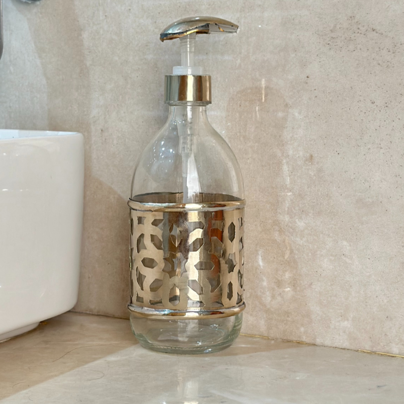 Distributeur de savon artisanal en aiton argenté grand 500ml