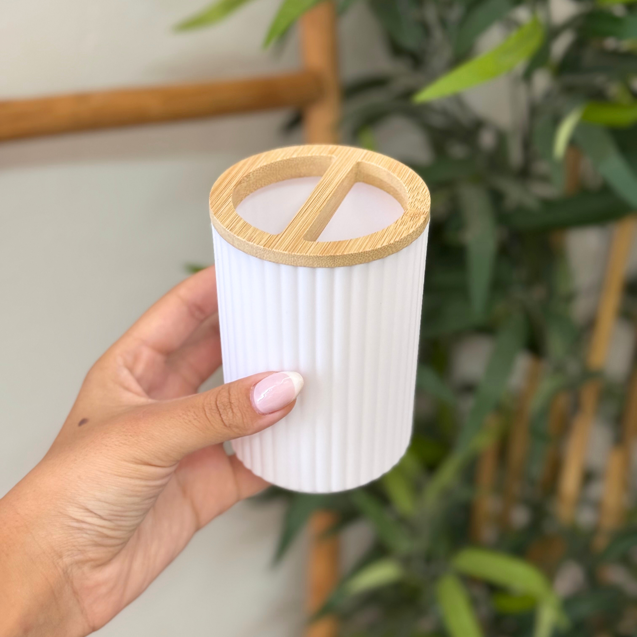 Ensemble accessoires de Salle de Bain 5 Pièces en plastique et bambou