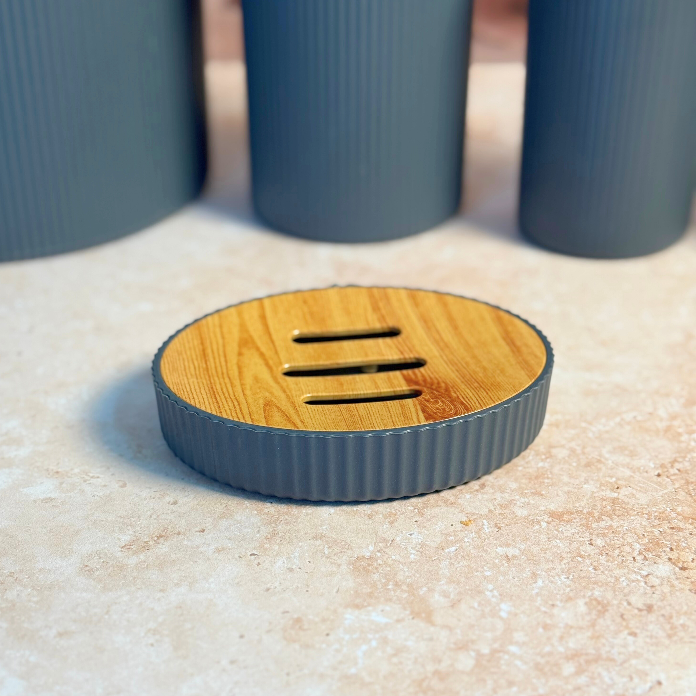 Set accessoires de salle de bain 5 pièces | Plastique et effet bois