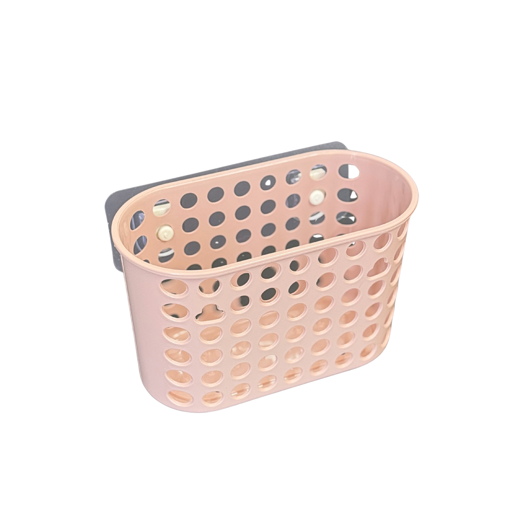 Panier de Rangement Mural en Plastique Rose – Fixation Autocollante