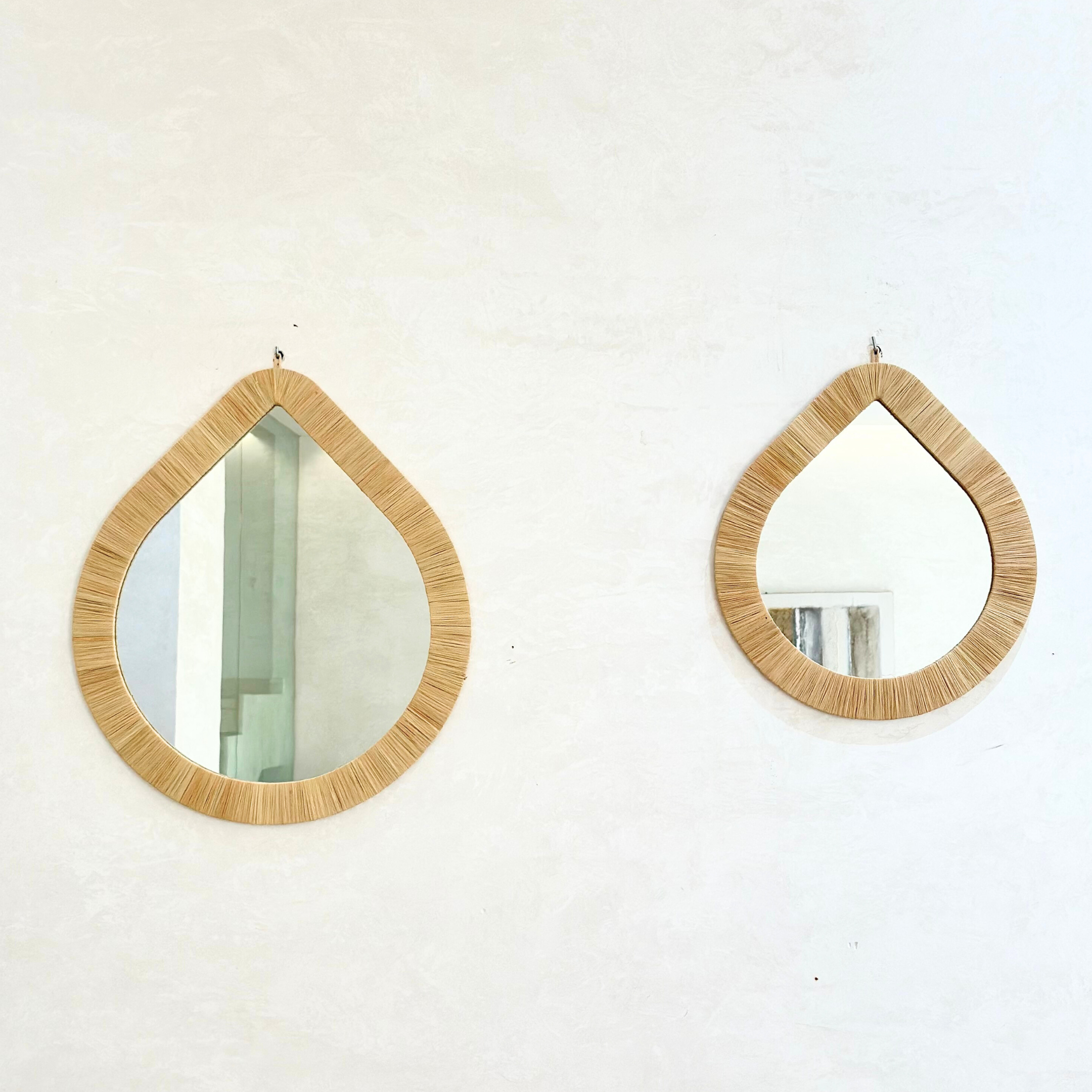 Miroir Perle en raphia naturelle moyen