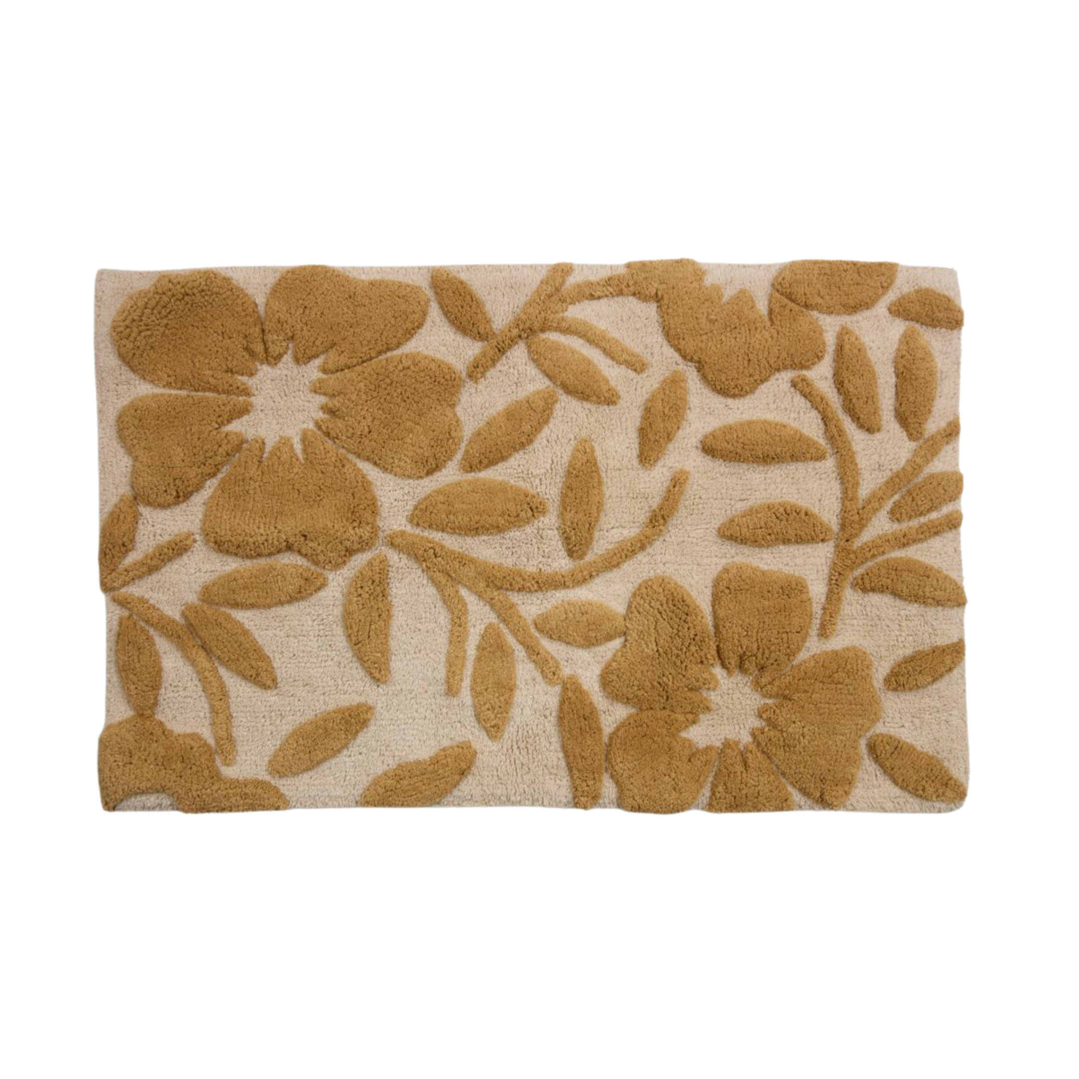 Tapis de bain 50x80 cm beige sable à fleurs