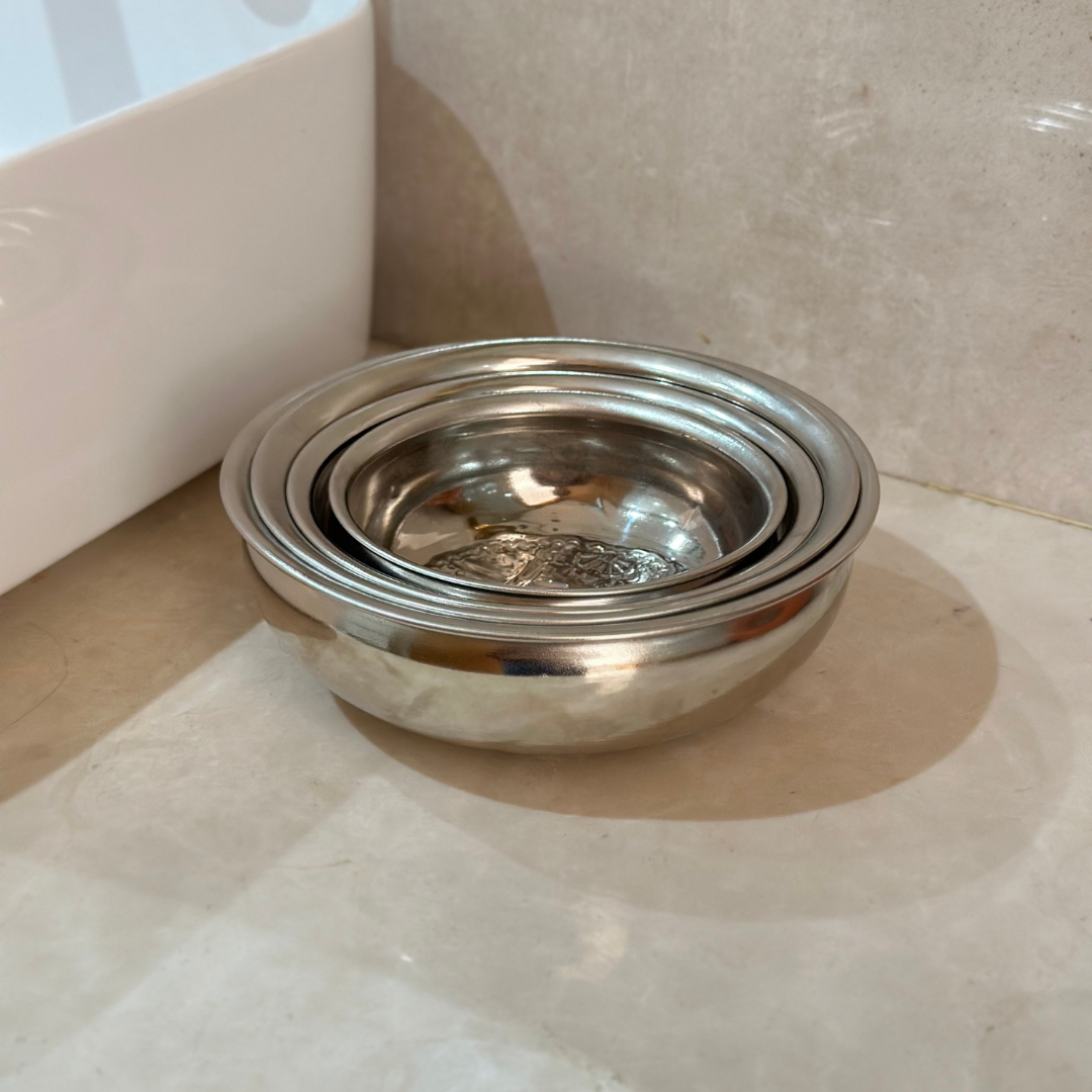 Tassa Hammam artisanale en laiton argenté (4 tailles)