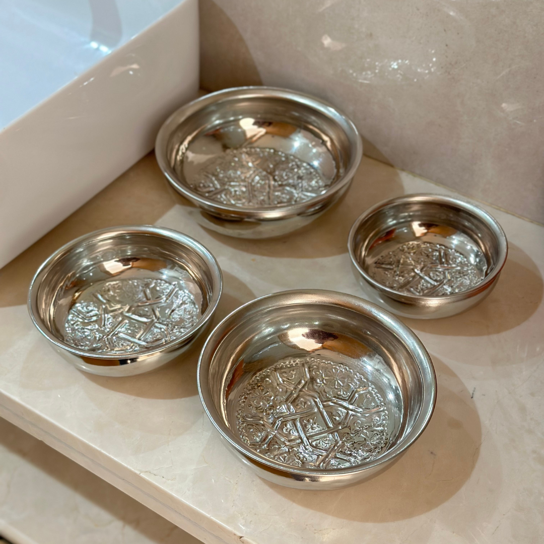 Tassa Hammam artisanale en laiton argenté (4 tailles)