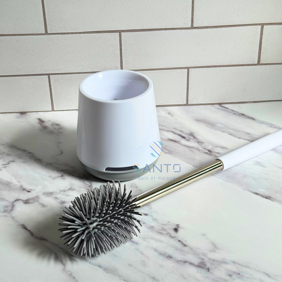 Porte-brosse WC en plastique avec Support adhésif mural ou à poser