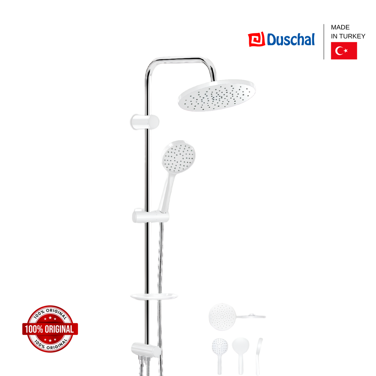 Kit de Douche Blanc & Chrome – Colonne Murale avec Pomme Ronde