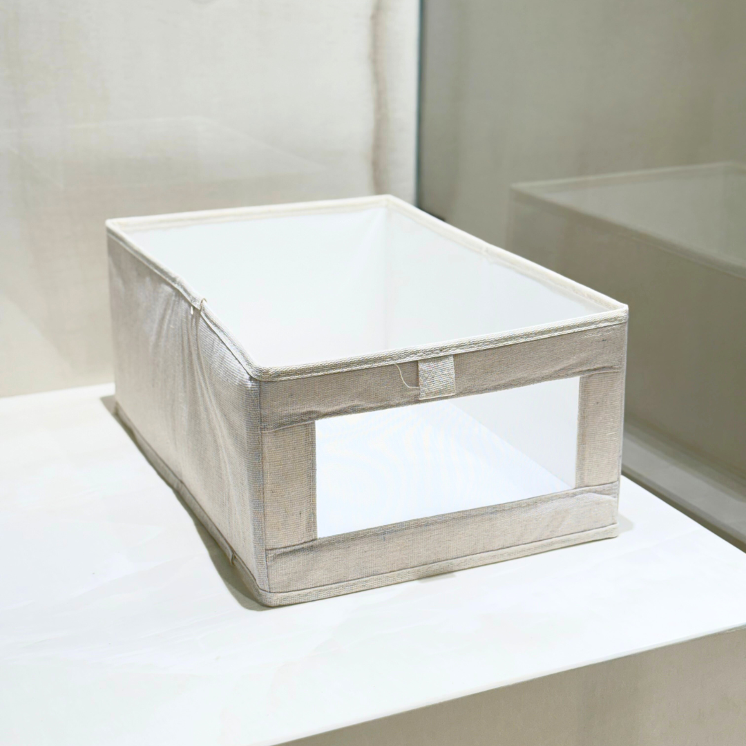 Panier de Rangement en Tissu avec Fenêtre Transparente
