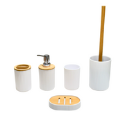 Ensemble accessoires de Salle de Bain 5 Pièces en plastique et bambou