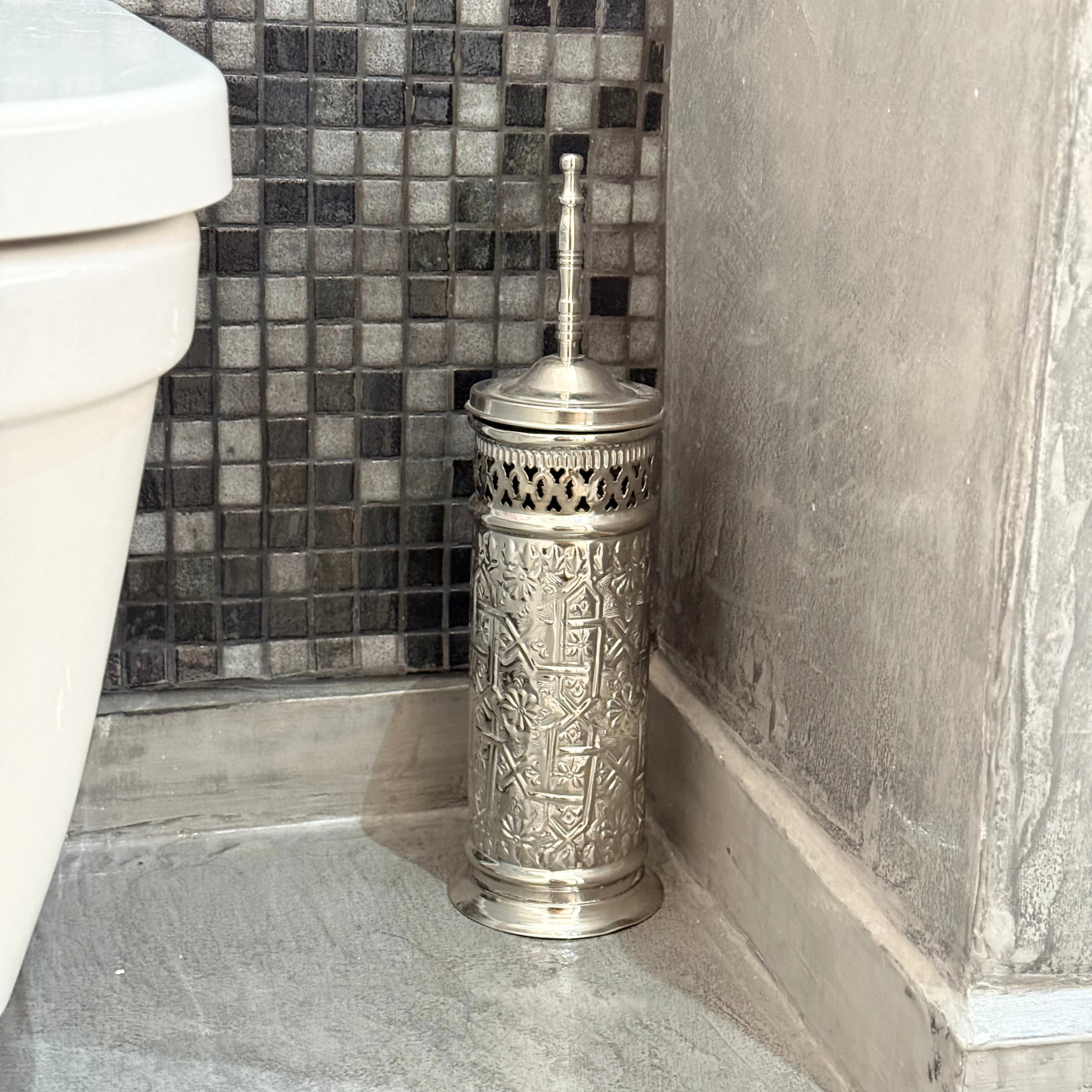 Porte brosse artisanale en laiton argenté