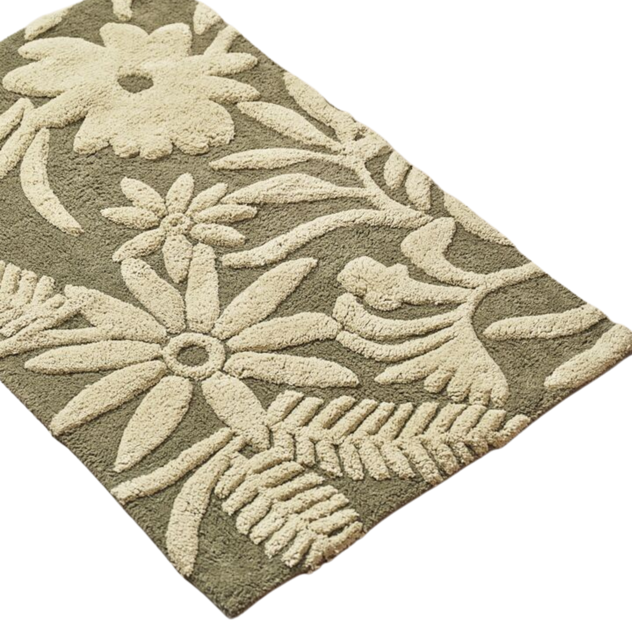 Tapis de bain 50x80 cm vert à fleurs