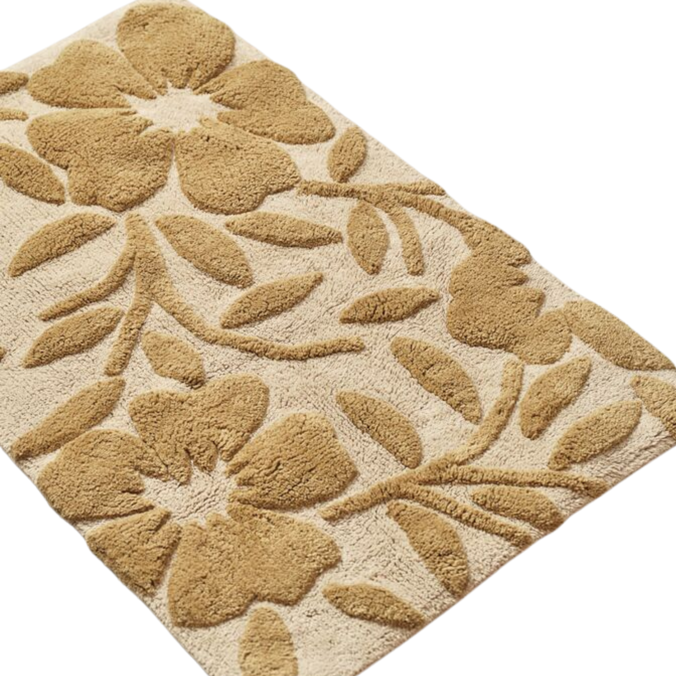 Tapis de bain 50x80 cm beige sable à fleurs
