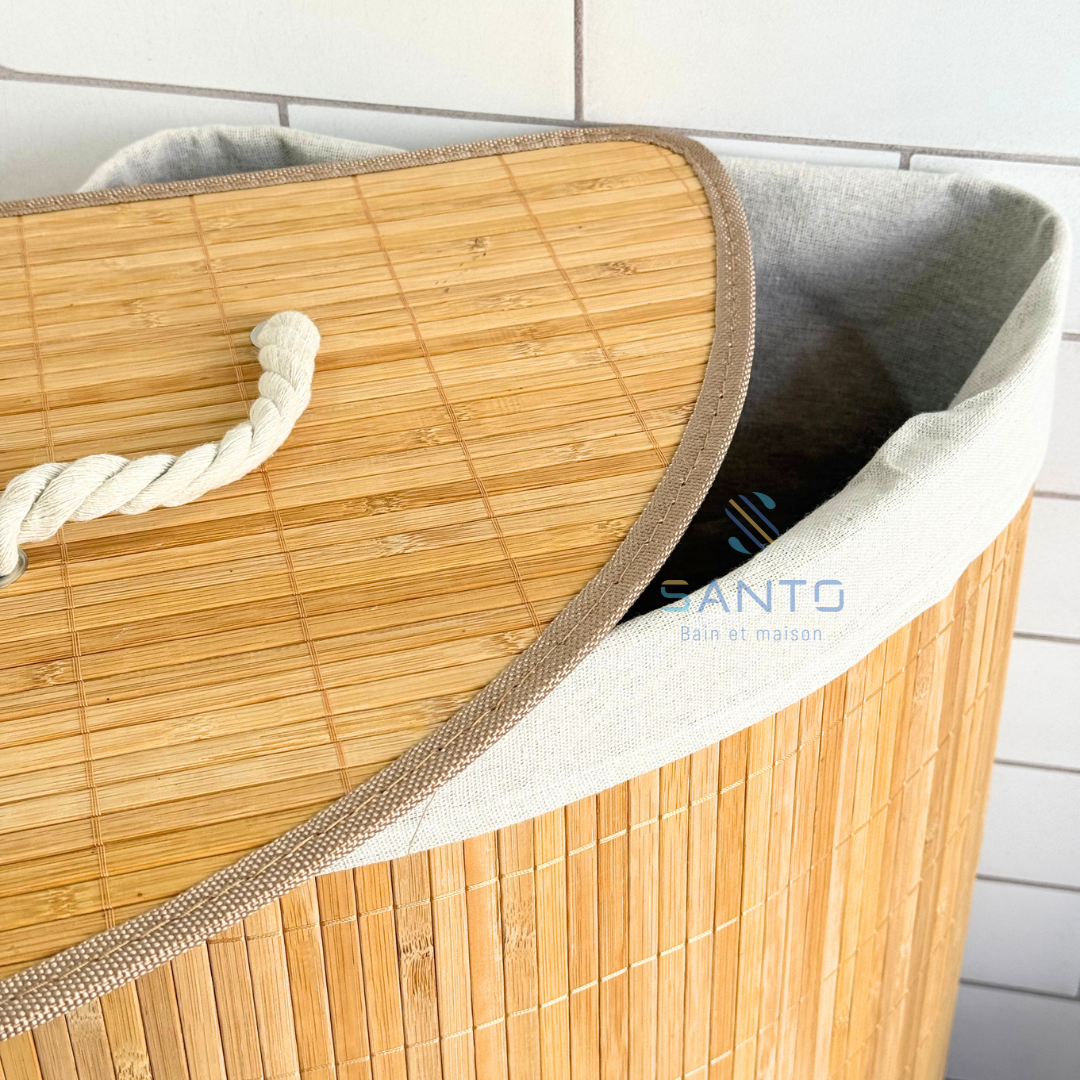 Panier à linge d'angle en bambou et tissu