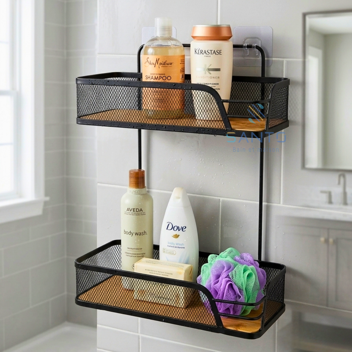 Etagère à 2 niveaux en bois et métal