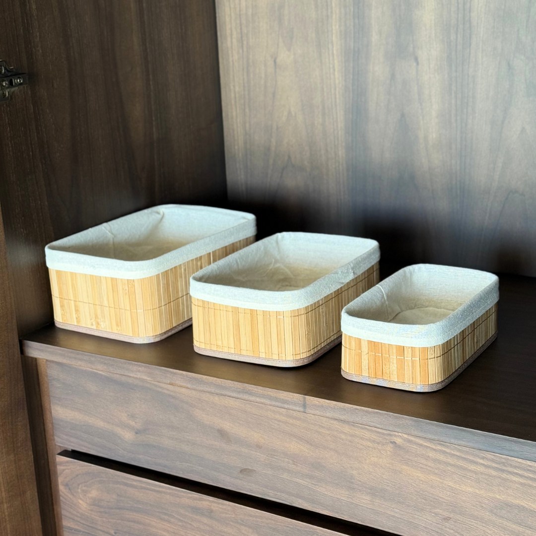 Ensemble de 3 Paniers de rangement en bambou