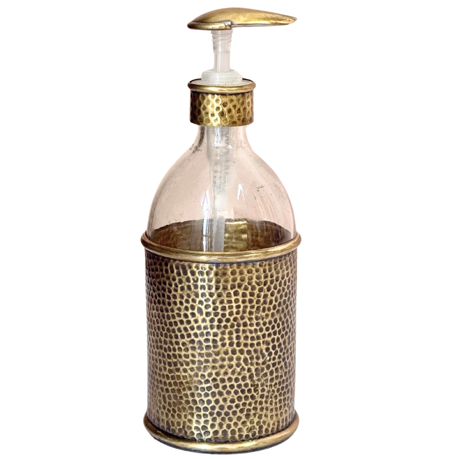 Distributeur de savon artisanal en laiton doré martelé grand 500ml