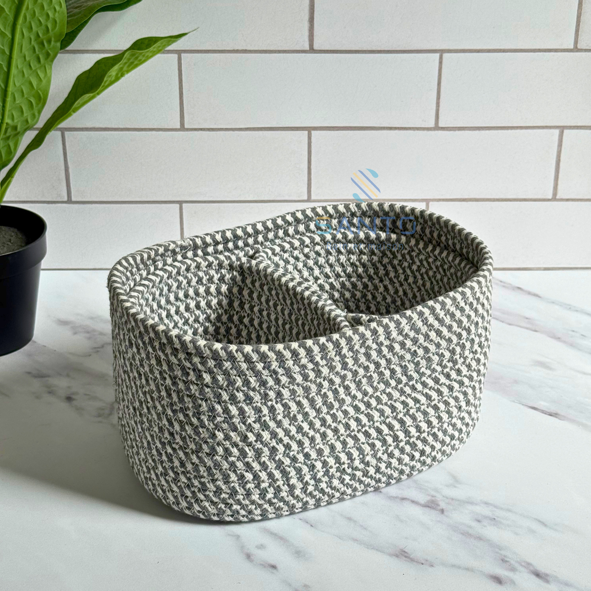 Set de 3 Paniers de Rangement Tressés Gris & Blanc
