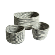 Set de 3 Paniers de Rangement Tressés Gris & Blanc