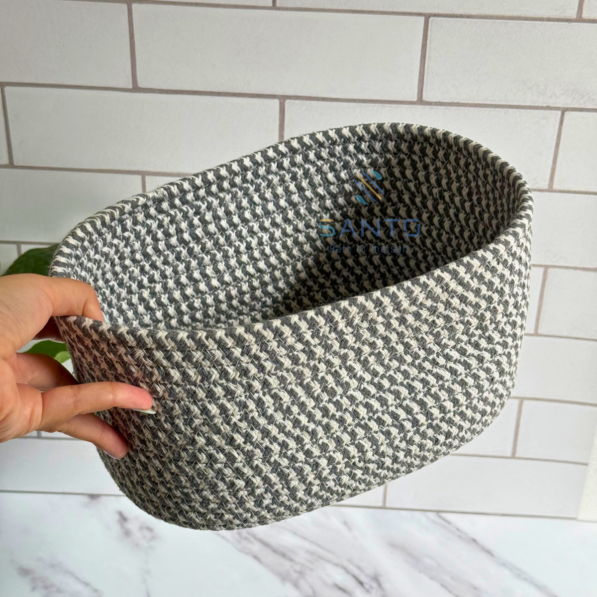 Set de 3 Paniers de Rangement Tressés Gris & Blanc