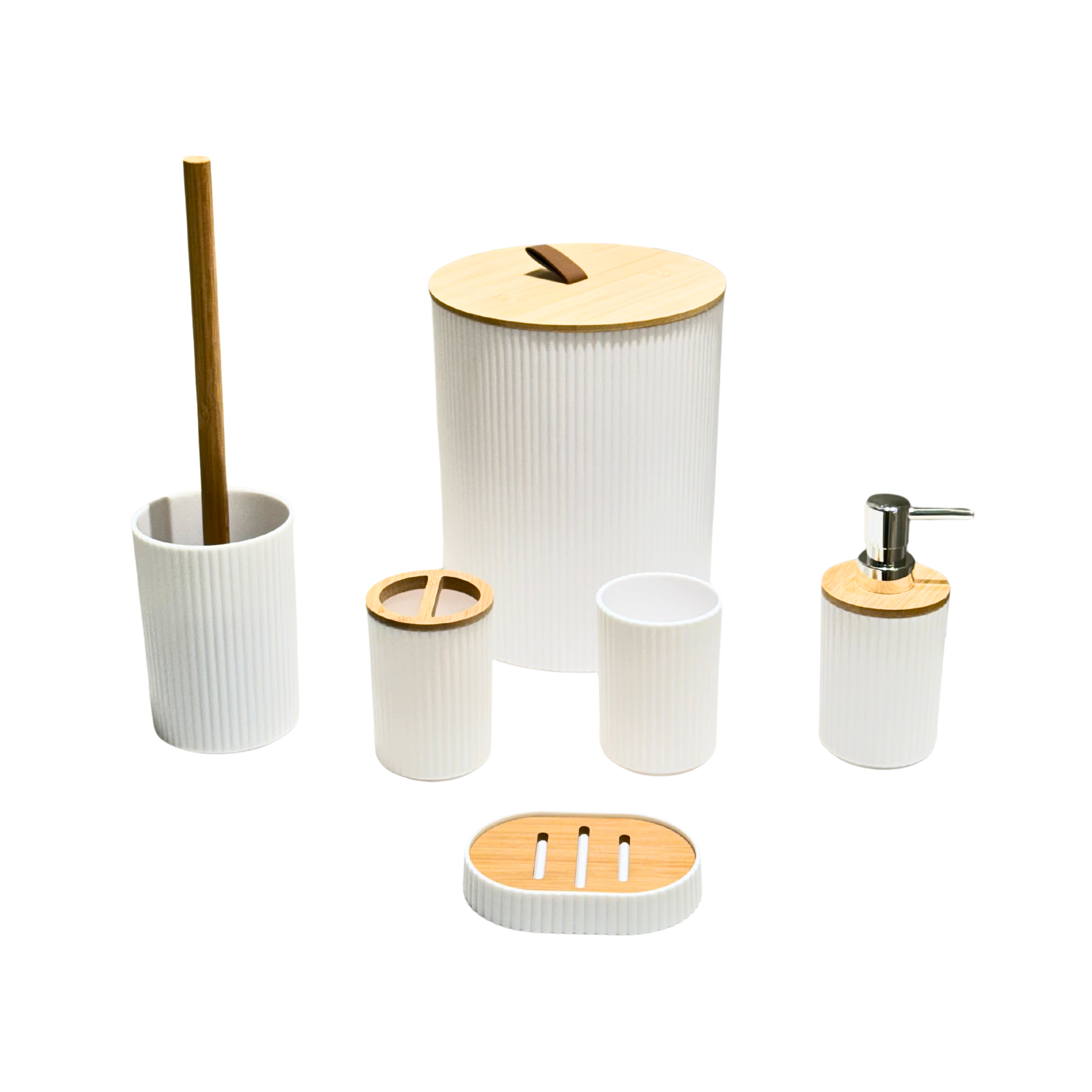 Ensemble accessoires de Salle de Bain 6 Pièces en plastique et bambou