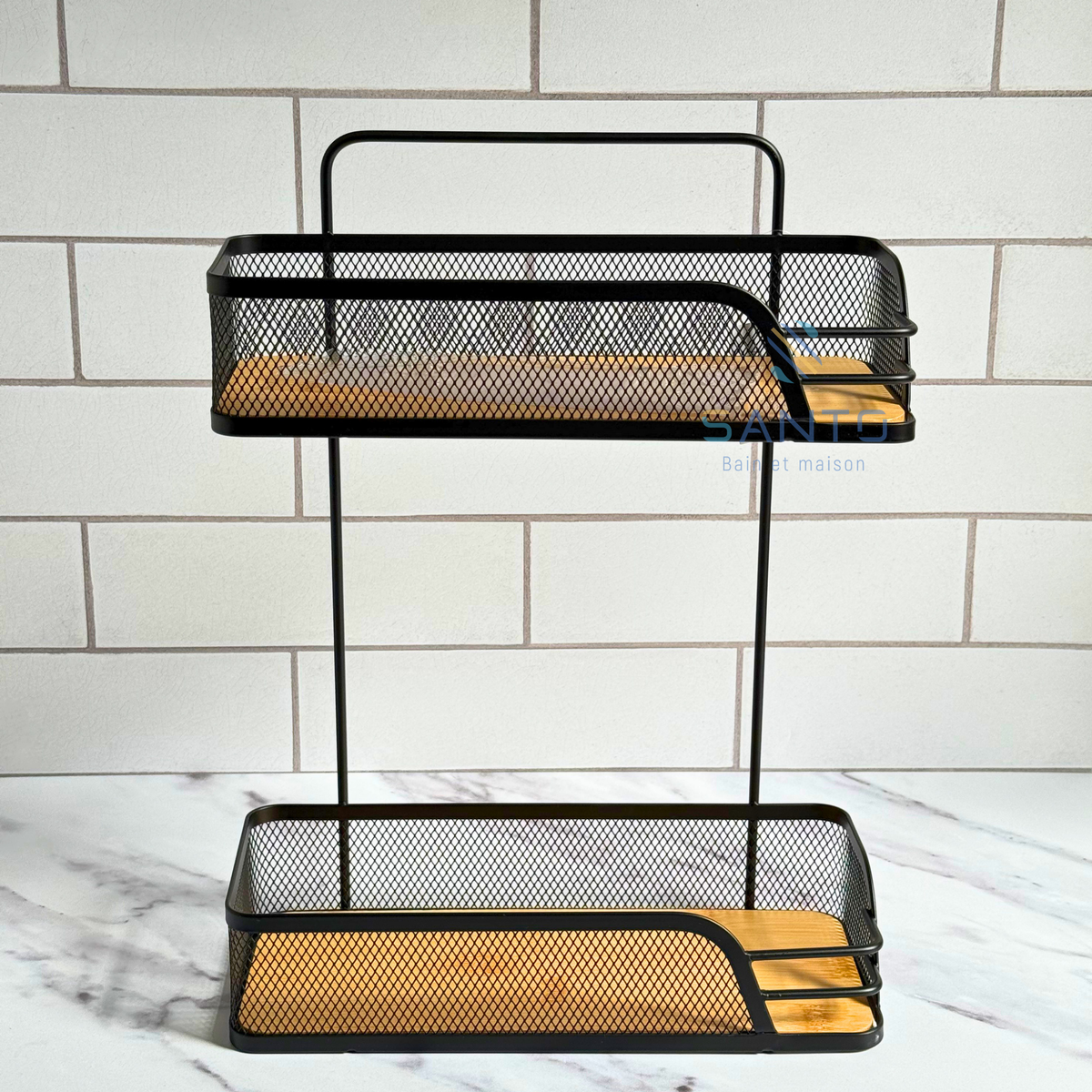 Etagère à 2 niveaux en bois et métal