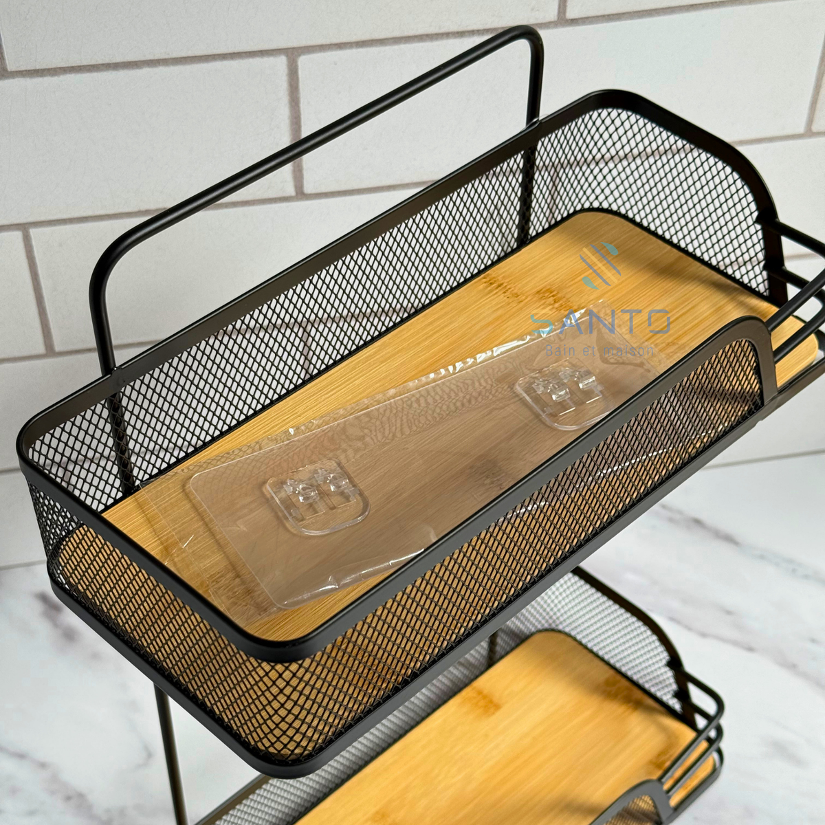 Etagère à 2 niveaux en bois et métal