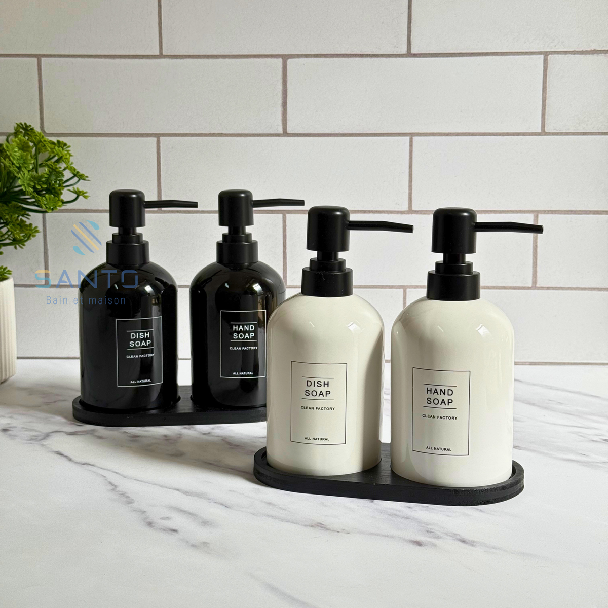 Set 2 distributeurs à savon avec support